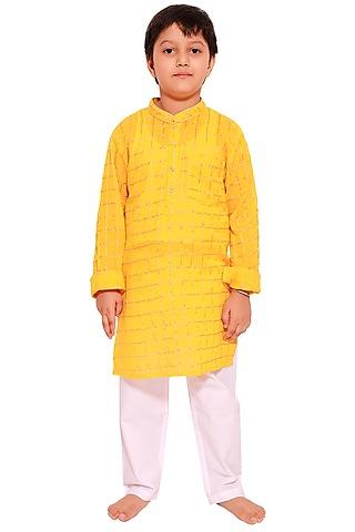 yellow cotton kurta set for boys