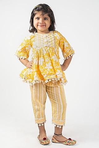 yellow cotton kurta set for girls