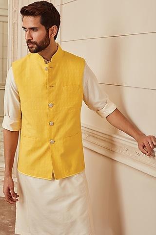 yellow cotton polyester blend bundi jacket