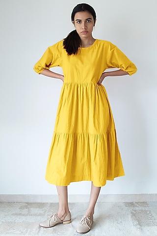 yellow cotton poplin tiered dress