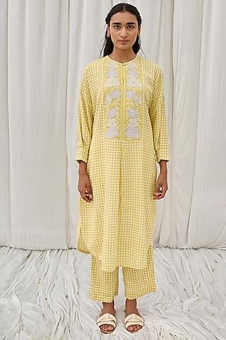yellow cotton printed & embroidered tunic