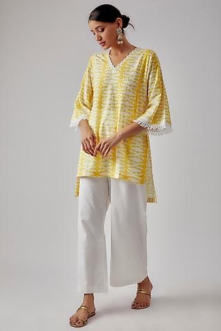 yellow cotton printed hakoba kurta set