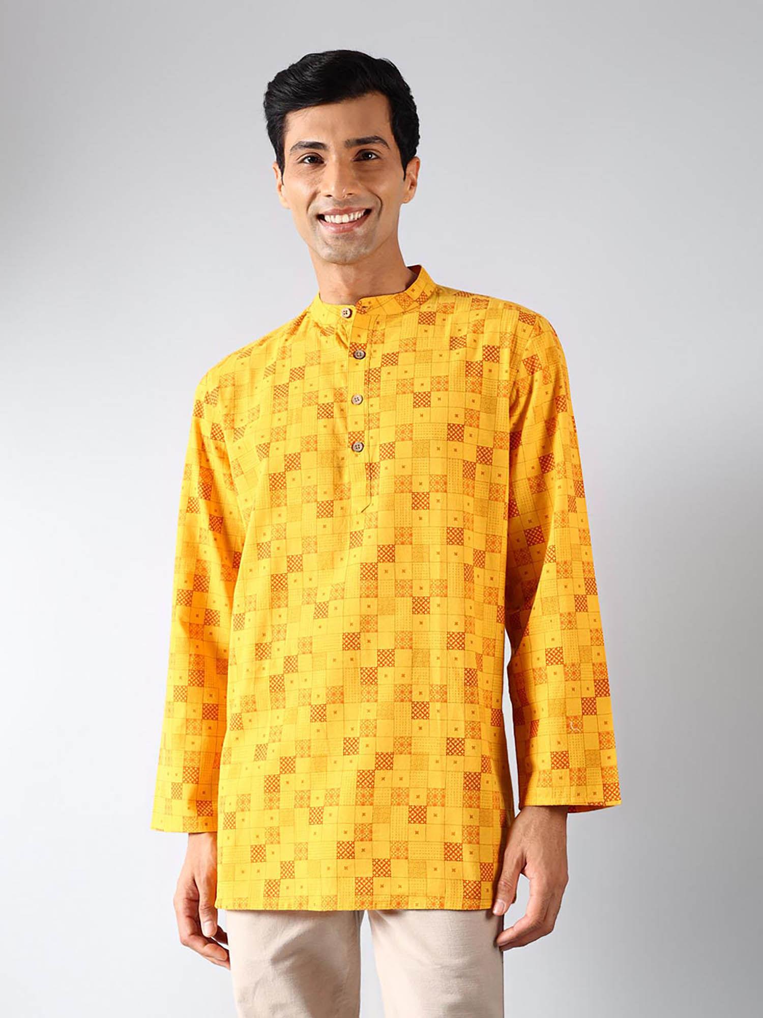 yellow cotton printed kurta