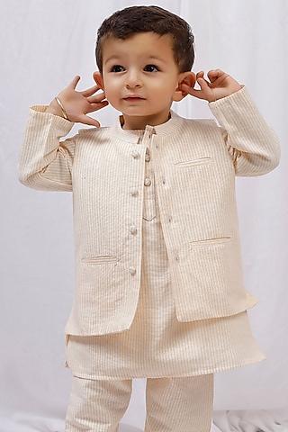 yellow cotton printed nehru jacket for boys