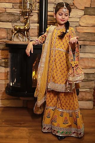 yellow cotton printed sharara set for girls