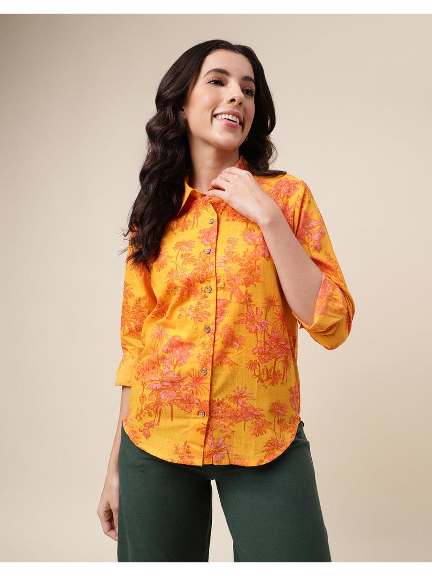 yellow cotton printed shirt