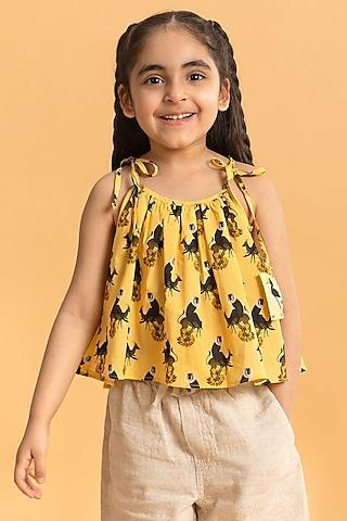 yellow cotton printed top for girls