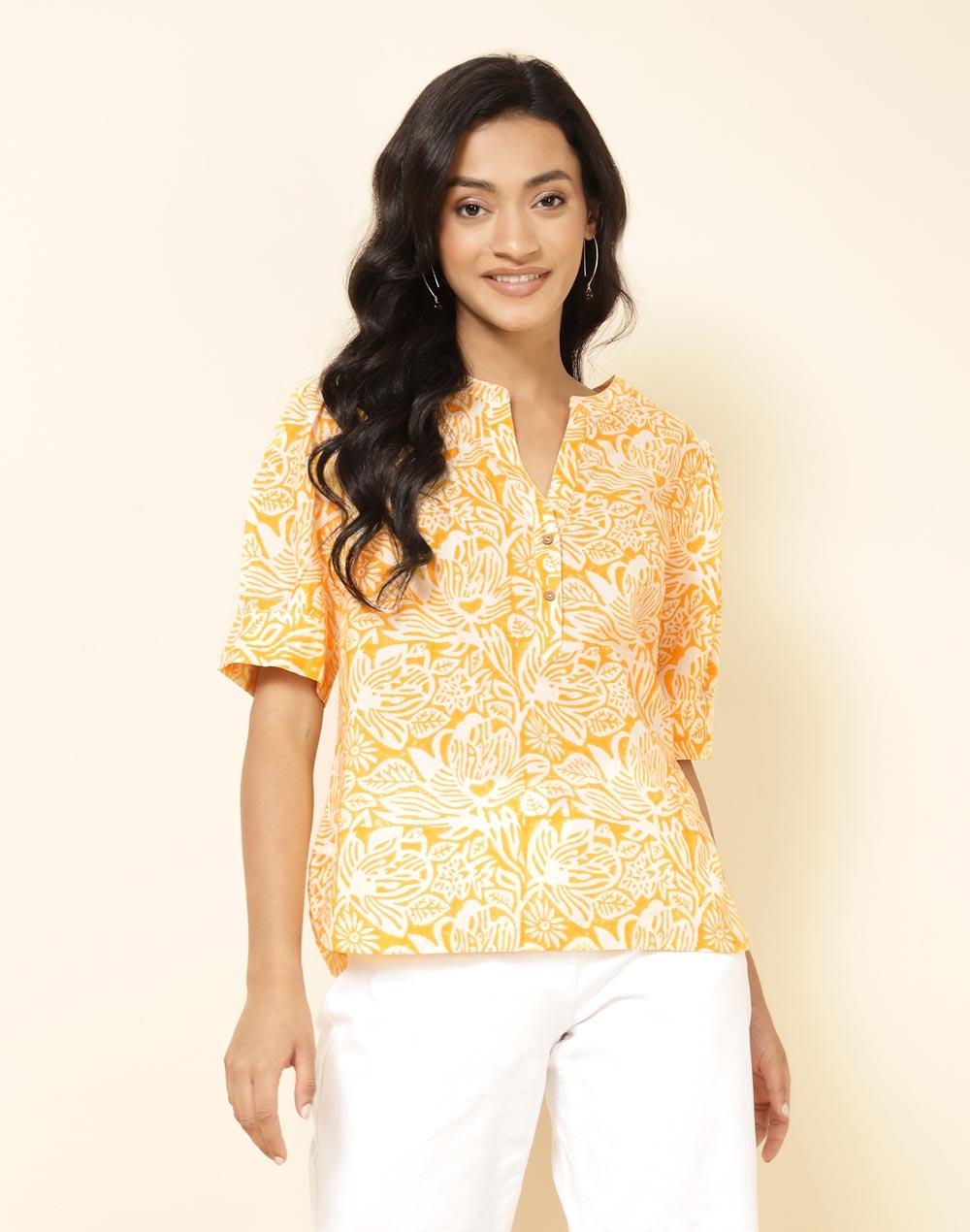 yellow cotton printed top