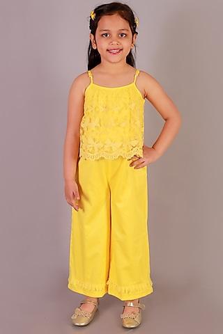 yellow cotton satin lace jumpsuit for girls