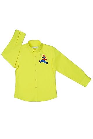 yellow cotton satin suoermarion shirt for boys