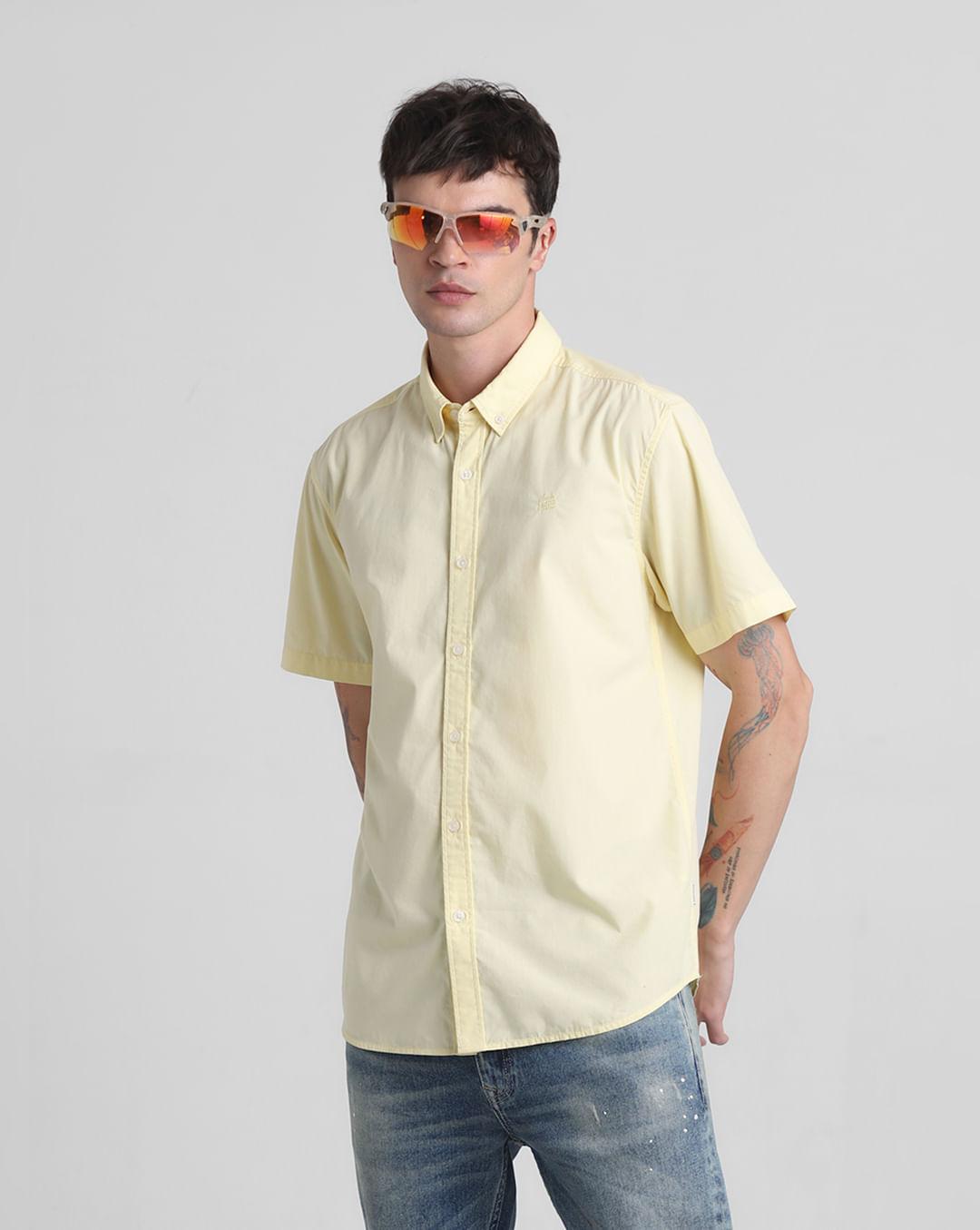 yellow cotton short sleeves shirt