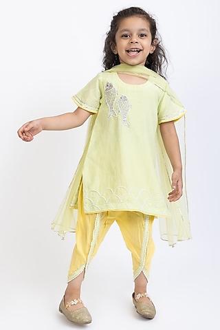 yellow cotton silk dhoti set for girls