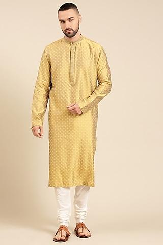 yellow cotton silk jacquard kurta set