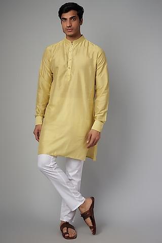 yellow cotton silk kurta set for boys