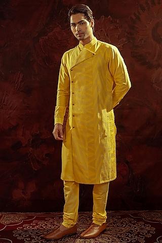 yellow cotton silk kurta set