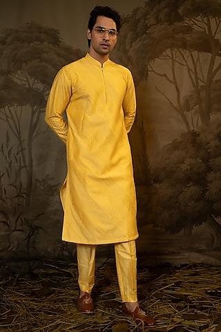 yellow cotton silk kurta set