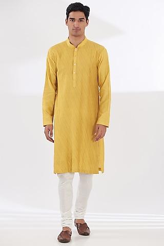 yellow cotton silk kurta set