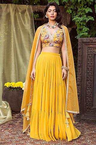 yellow crepe & georgette lehenga set