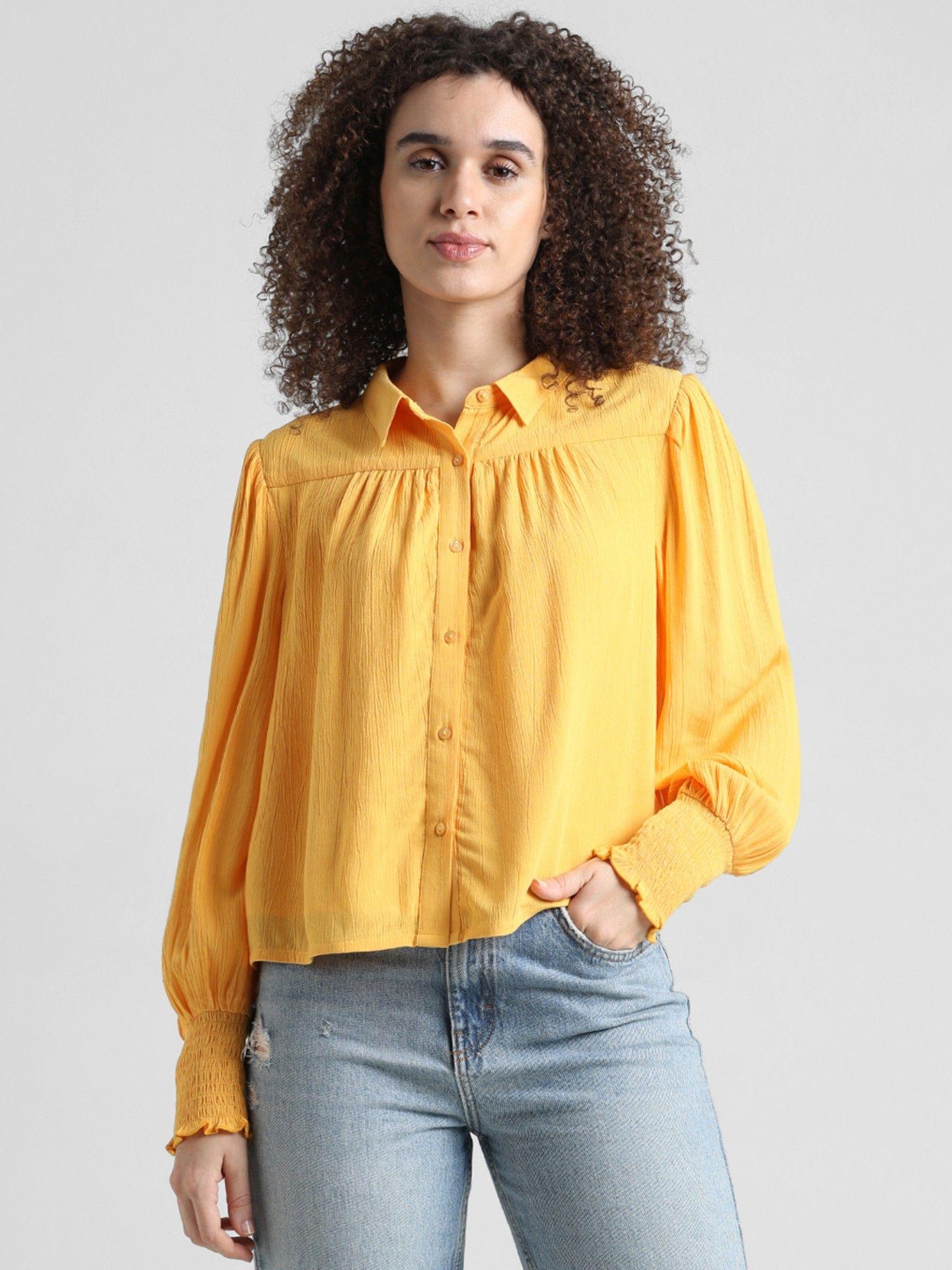 yellow crinkle weave shirt