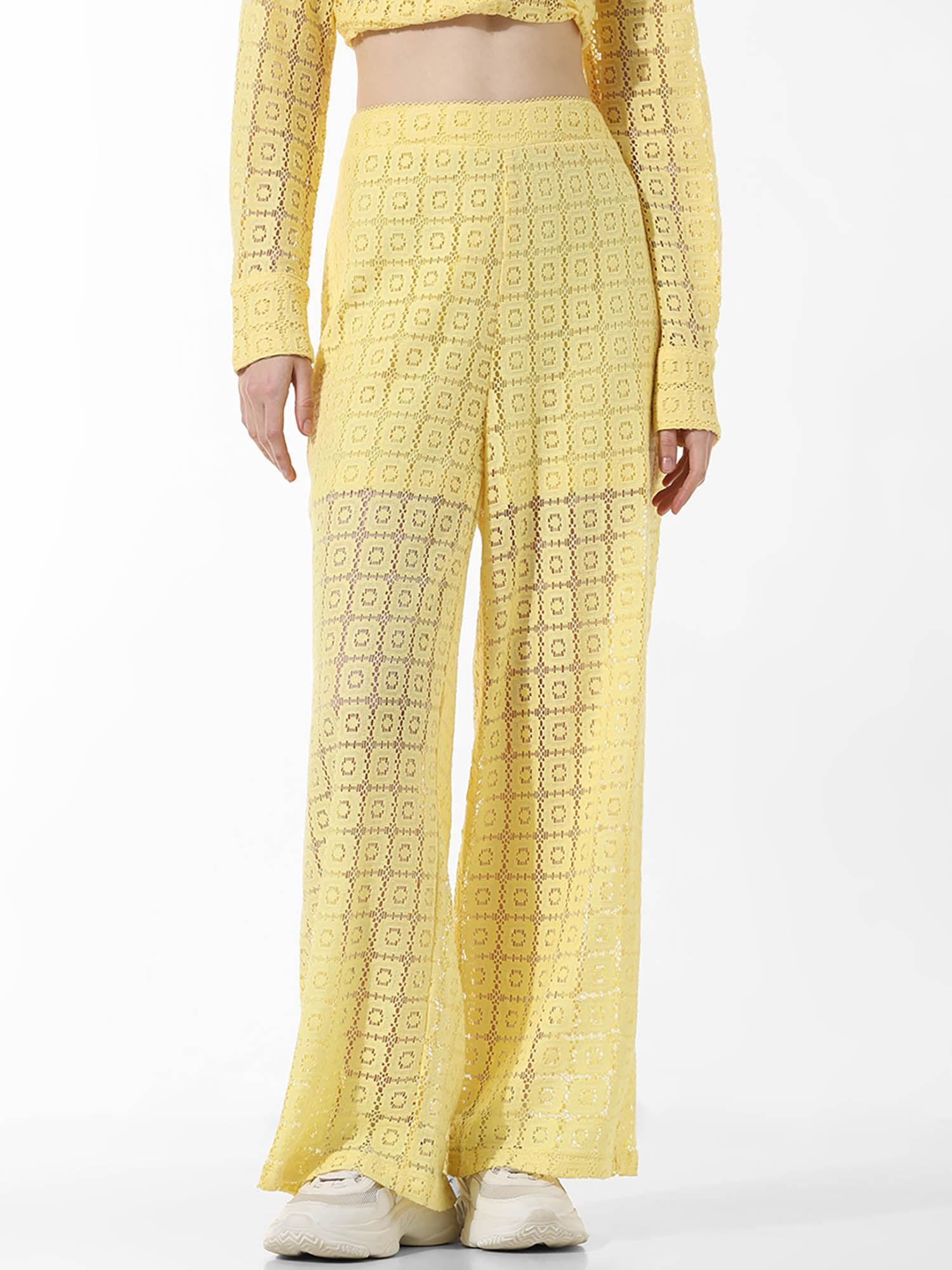 yellow crochet pants