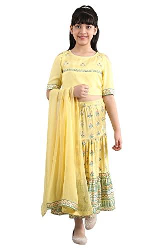 yellow crop top-skirt-dupatta girls set