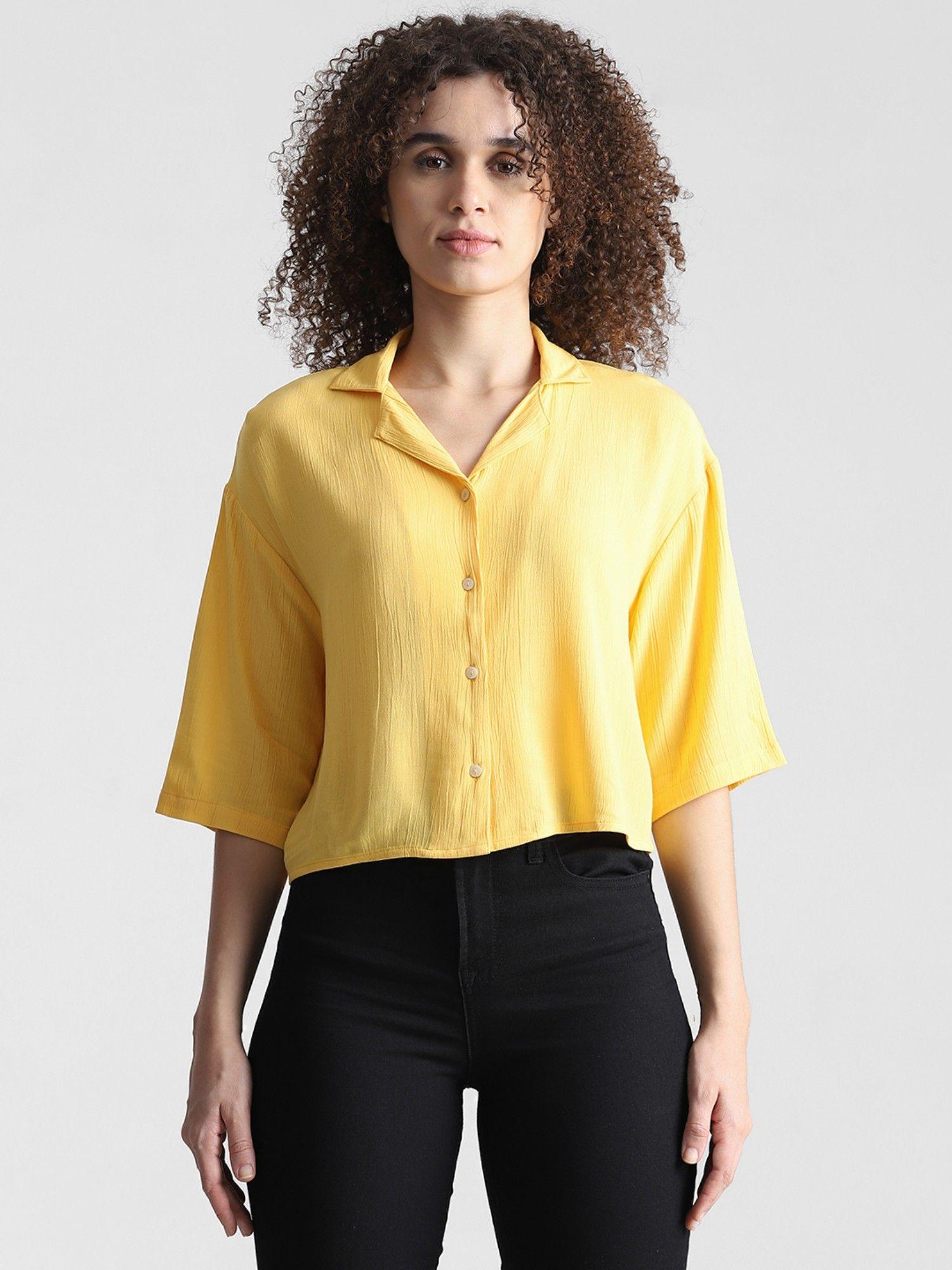 yellow cropped resort collar shirt