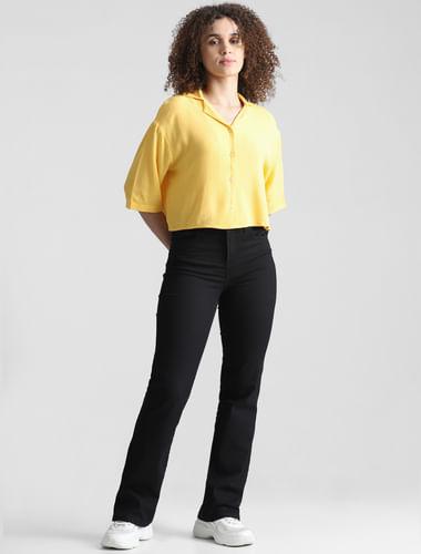 yellow cropped resort collar shirt