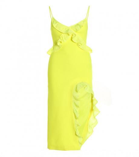 yellow crossbody & open leg ruffle detail dress