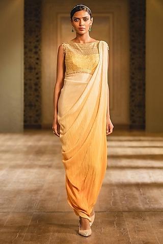 yellow crystal draped dress