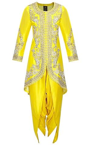 yellow dabka embroidered jacket with dhoti pants