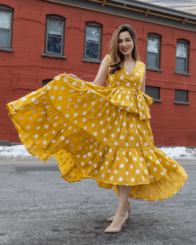 yellow daffy polka cotton dress