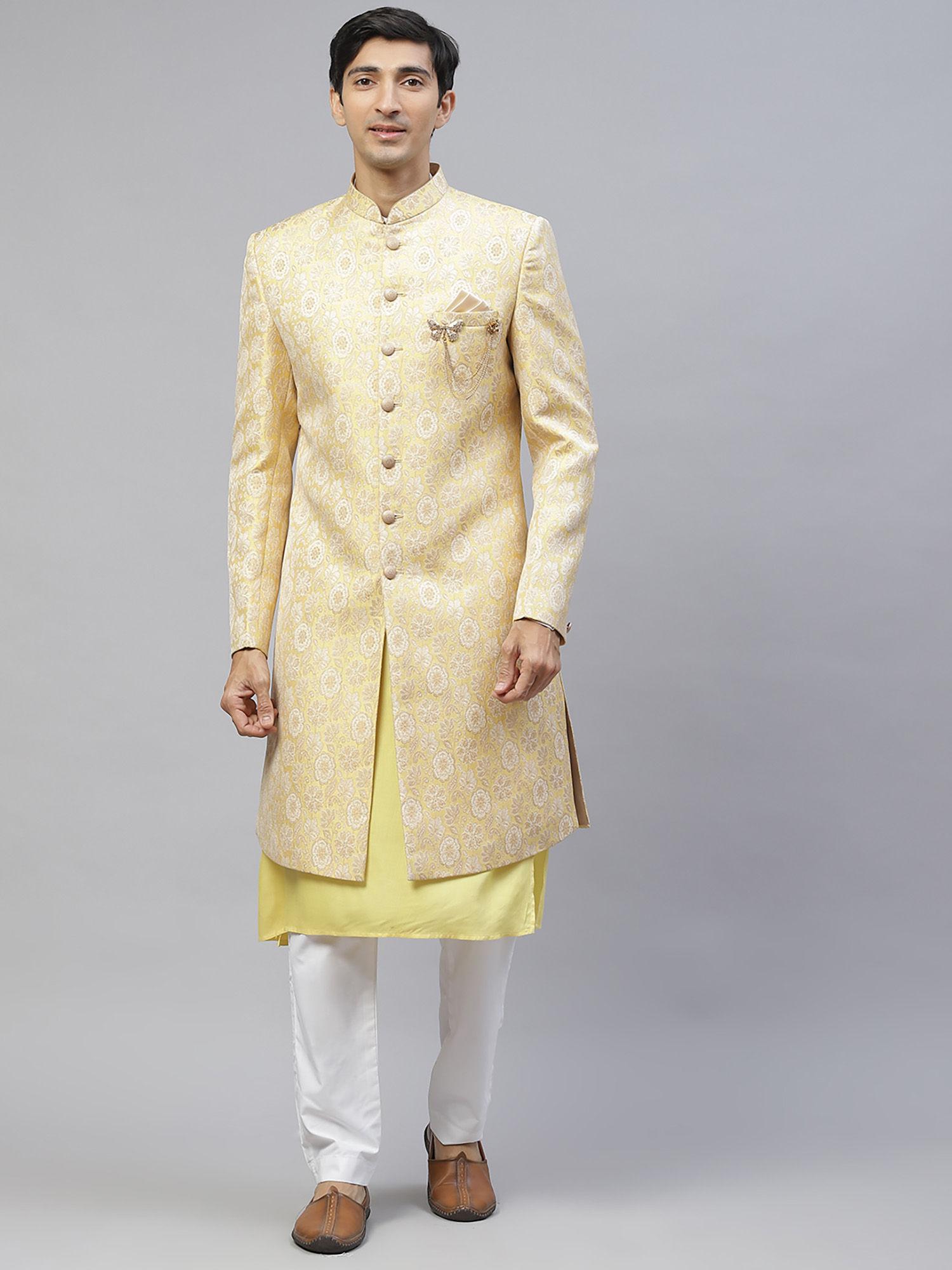 yellow designer sherwani (set of 3)