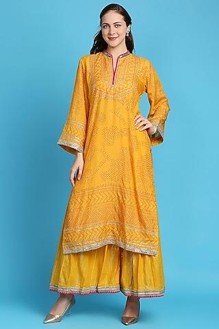 yellow digital printed kurta set