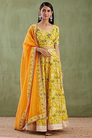 yellow digital printed lehenga set