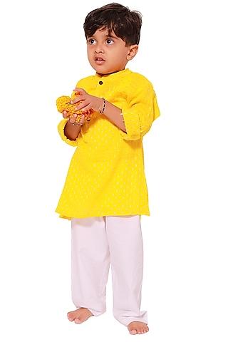 yellow dobby cotton kurta set for boys