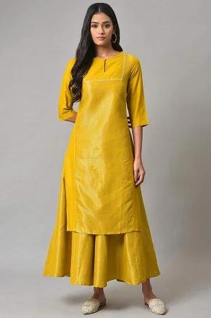 yellow dobby festive kurta