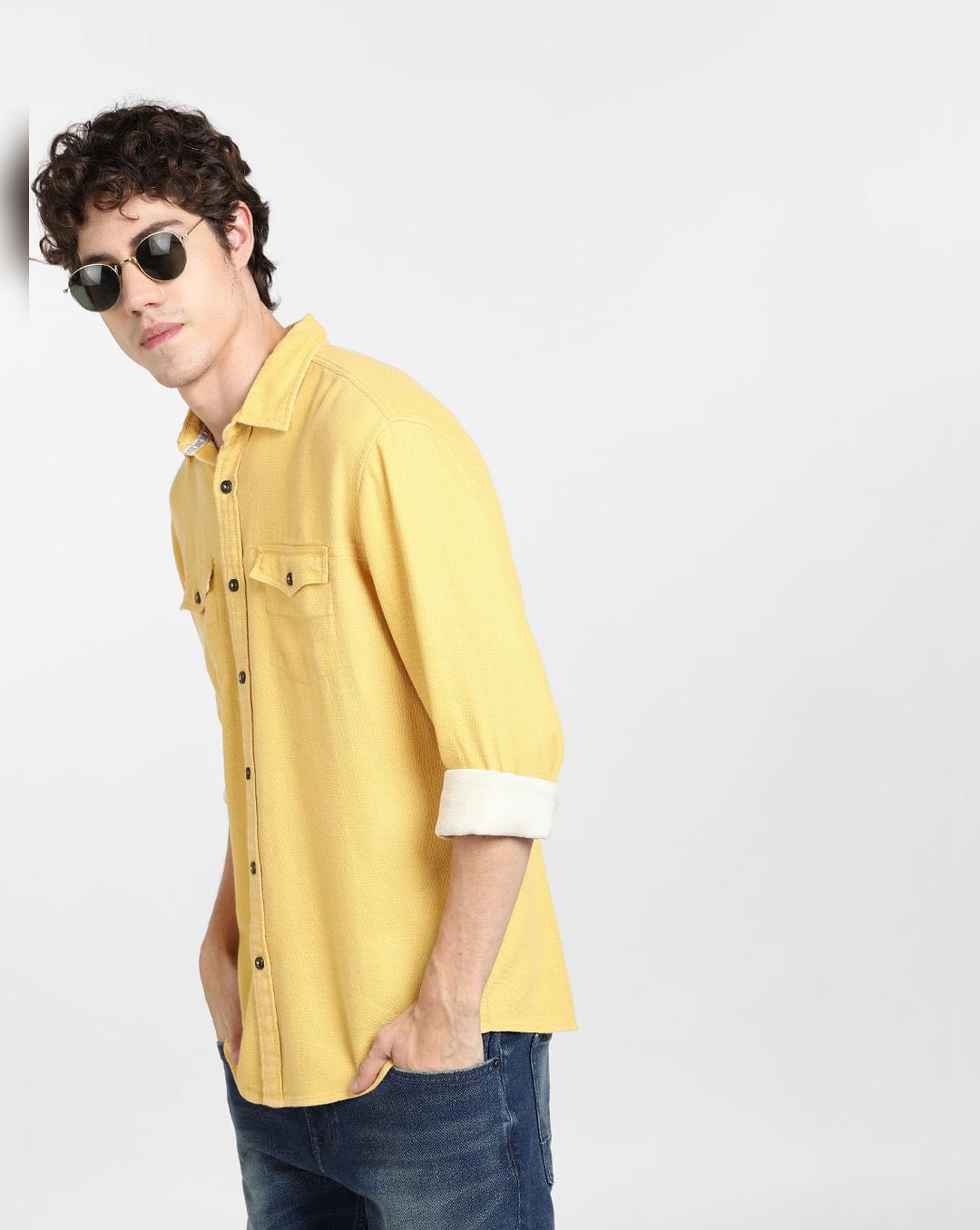 yellow dobby full sleeves shirt