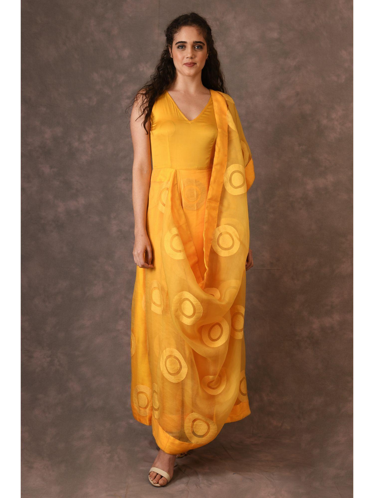 yellow drape saree