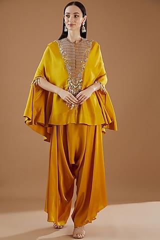 yellow dupion embroidered cape set