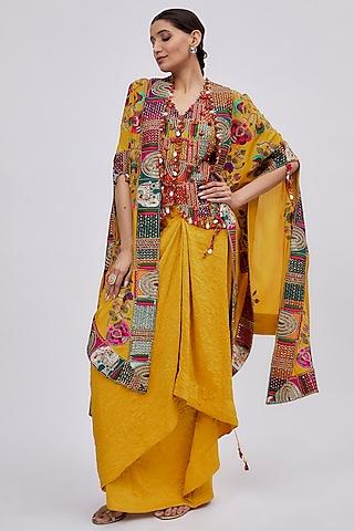 yellow dupion embroidered cape set