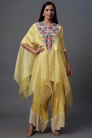 yellow dupion embroidered cape set