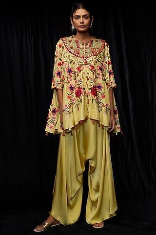 yellow dupion embroidered cape set