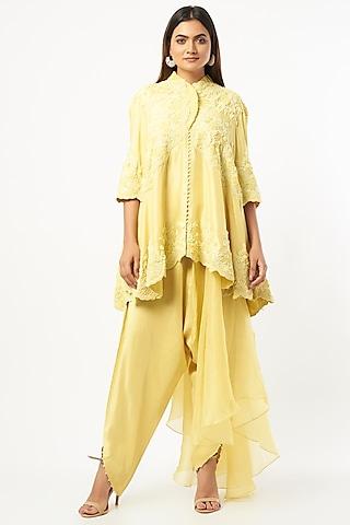 yellow dupion embroidered cape set