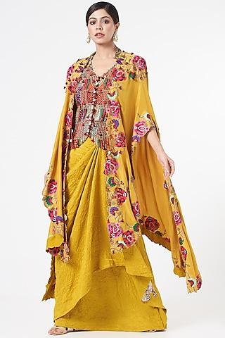 yellow dupion silk cape set