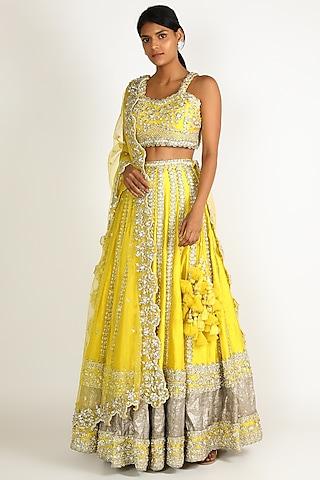 yellow dupion silk lehenga set