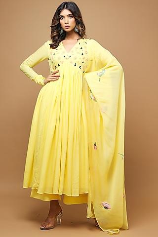 yellow embellished anarkali set