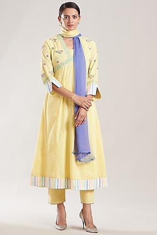 yellow embellished anarkali set