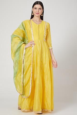 yellow embellished anarkali set