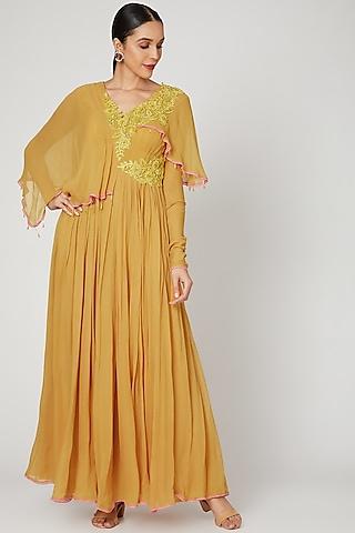 yellow embellished anarkali set