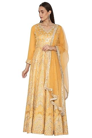 yellow embellished anarkali with dupatta